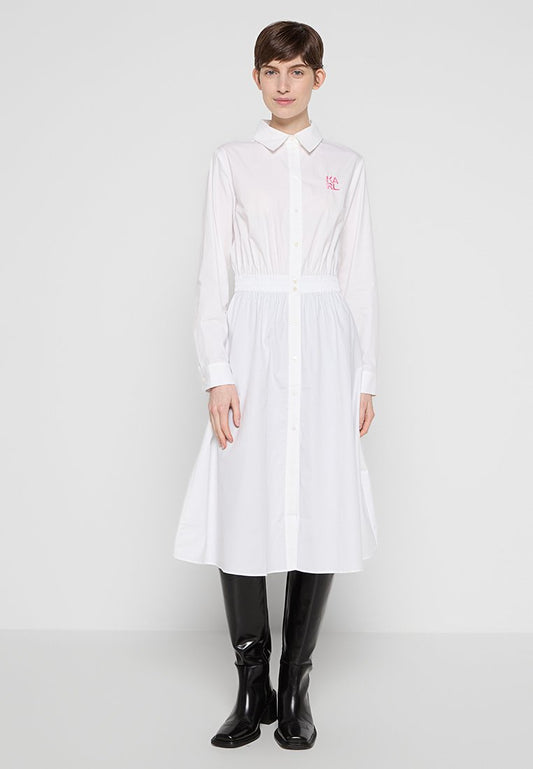KARL LAGERFELD POPLIN GATHERED SHIRT DRESS White (ZZO30GA30-A00) Women