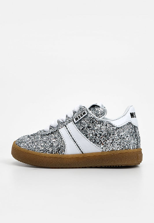 Msgm GLITTER LACE-UP LOW RETRO SNEAKERS silver-coloured (ZZO2JFW05-D00) Kids