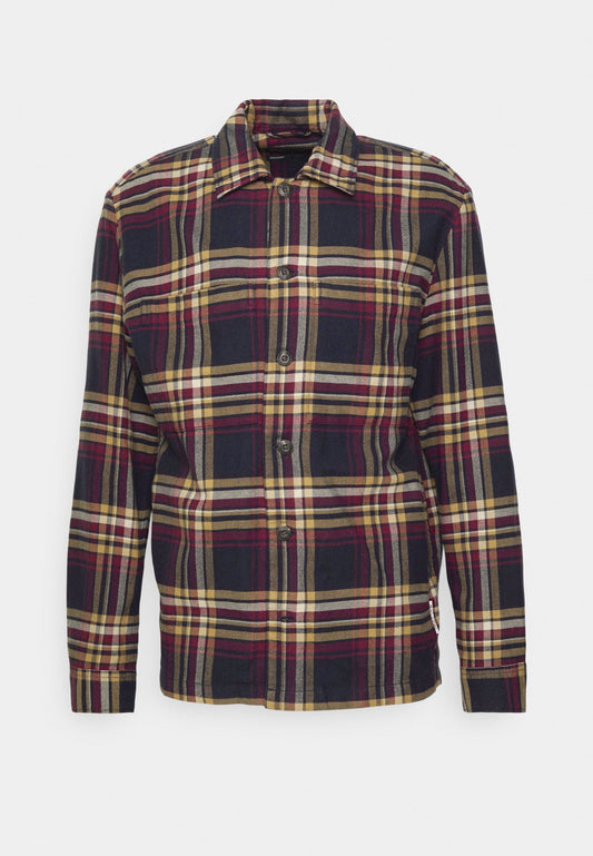 Overshirt with bowling collar, long sleeves, patched pockets, side seam pockets Men