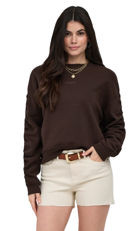 ONLY Sweatshirt Women's ONLSWEAT L/S RUCHED CREW SWT COFFEE BEAN/BROWN STUD (10743) Women