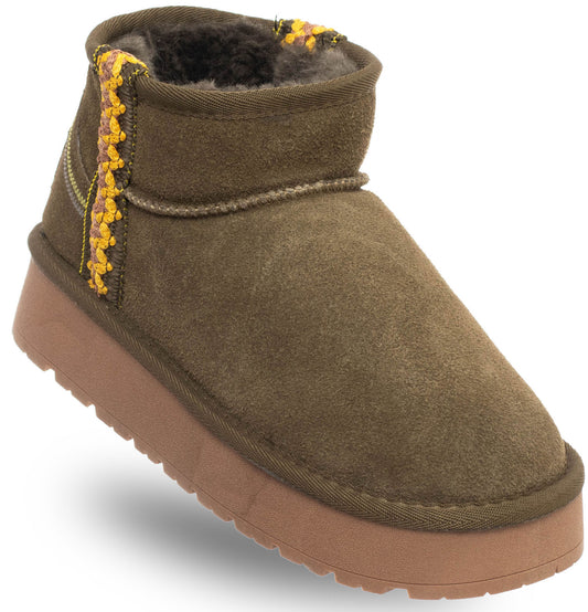 SOLO SOPRANI COUTURE Leather Ankle Boots SCW421P20/02 HOTA SUEDE TRIMMING GREEN (5982) Women