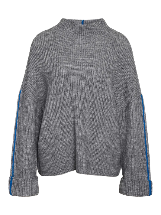 Tova Long Sleeve High Neck Fold-Up Knit Medium Grey Melange (27034685) Women